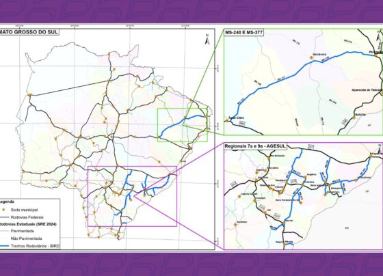 Mapa mostra rodovias de MS que terão investimento com empréstimo de US$ 200 milhões do Bird (Foto: Agesul)