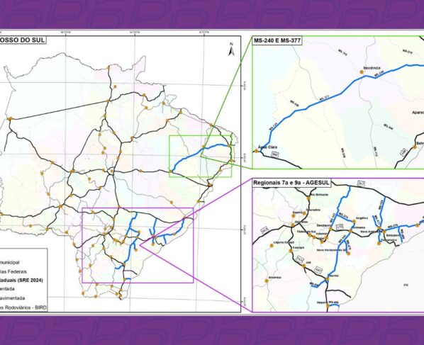 Mapa mostra rodovias de MS que terão investimento com empréstimo de US$ 200 milhões do Bird (Foto: Agesul)